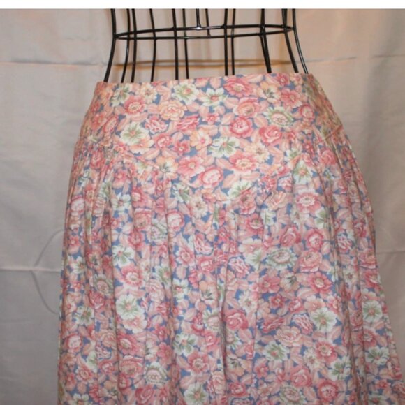 Pink Blue Floral Flared Skirt XS 26" Waist Cotton Blend Side Zipper Vintage 80's - Picture 2 of 15